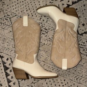 Soda Cream and Tan Heeled Cowboy Boots